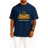 Bahriyeli Collection Oversize Kwanzaa African Piknik Sepeti Göğüs Tasarımlı Unisex T-Shirt - Lacivert