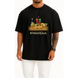 Bahriyeli Collection Oversize Kwanzaa African Piknik Sepeti Göğüs Tasarımlı Unisex T-Shirt - Siyah - XL