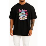 Bahriyeli Collection Oversize Labubu Göğüs Tasarımlı Unisex T-Shirt - Siyah - XL