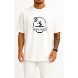 Bahriyeli Collection Oversize Logo Samsun Valiliği Cartoon Göğüs Tasarımlı Unisex T-Shirt - Beyaz - XL
