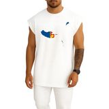Bahriyeli Collection Oversize Madeira Adası Madeira Bayrağı Portekiz Göğüs Baskılı Atlet - Beyaz - XL
