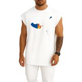 Bahriyeli Collection Oversize Madeira Adası Madeira Bayrağı Portekiz Göğüs Baskılı Atlet - Beyaz