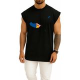 Bahriyeli Collection Oversize Madeira Adası Madeira Bayrağı Portekiz Göğüs Baskılı Atlet - Siyah - XL