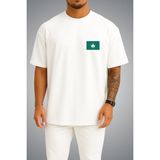Bahriyeli Collection Oversize Makao Bayrağı Cep Baskılı Unisex T-Shirt - Beyaz