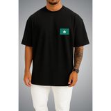 Bahriyeli Collection Oversize Makao Bayrağı Cep Baskılı Unisex T-Shirt - Siyah