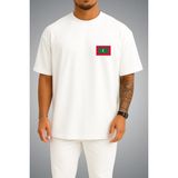 Bahriyeli Collection Oversize Maldivler Bayrağı Cep Baskılı Unisex T-Shirt - Beyaz - XL