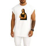 Bahriyeli Collection Oversize Mona Lisa Tablosu Kaslı Fitness Göğüs Baskılı Atlet - Beyaz