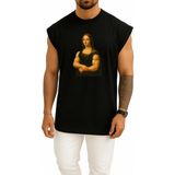 Bahriyeli Collection Oversize Mona Lisa Tablosu Kaslı Fitness Göğüs Baskılı Atlet - Siyah