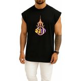 Bahriyeli Collection Oversize Monarşi Tayland Bayrağı Tayland Crown Prince Göğüs Baskılı Atlet - Siyah - XL
