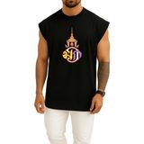 Bahriyeli Collection Oversize Monarşi Tayland Bayrağı Tayland Crown Prince Göğüs Baskılı Atlet - Siyah