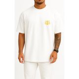 Bahriyeli Collection Oversize Nargile Silüet Cep Tasarımlı Unisex T-Shirt - Beyaz