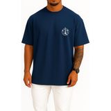 Bahriyeli Collection Oversize Nargile ve Meyveler Cep Tasarımlı Unisex T-Shirt - Lacivert