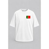 Bahriyeli Collection Oversize Portekiz Bayrağı Cep Baskılı Unisex T-Shirt - Beyaz