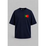 Bahriyeli Collection Oversize Portekiz Bayrağı Cep Baskılı Unisex T-Shirt - Lacivert