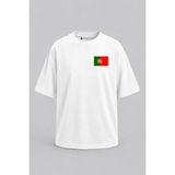 Bahriyeli Collection Oversize Portekiz Bayrağı Cep Baskılı Unisex T-Shirt - XL - Beyaz