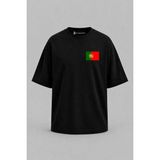 Bahriyeli Collection Oversize Portekiz Bayrağı Cep Baskılı Unisex T-Shirt - XL - Siyah