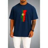 Bahriyeli Collection Oversize Portekiz Bayrağı ve Haritası Göğüs Baskılı Unisex T-Shirt - Lacivert