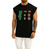 Bahriyeli Collection Oversize Portekiz Haritası ve Bayrağı Göğüs Baskılı Atlet - Siyah - XL