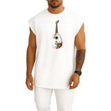 Bahriyeli Collection Oversize Portekiz Ukulele Gitar Göğüs Baskılı Atlet - Beyaz - M