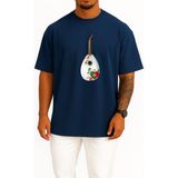 Bahriyeli Collection Oversize Portekiz Ukulele Gitar Göğüs Baskılı Unisex T-Shirt - Lacivert - XL