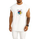 Bahriyeli Collection Oversize Rübik Küp Göğüs Baskılı Atlet - Beyaz - XL