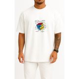 Bahriyeli Collection Oversize Rübik Küp Göğüs Baskılı Unisex T-Shirt - Beyaz