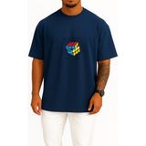 Bahriyeli Collection Oversize Rübik Küp Göğüs Baskılı Unisex T-Shirt - Lacivert