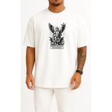 Bahriyeli Collection Oversize Sancte Michael Archangele Göğüs Baskılı Unisex T-Shirt - Beyaz - XL