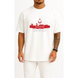 Bahriyeli Collection Oversize Ss Bandırma Mustafa Kemal'in Samsun'a Çıkışı Göğüs Tasarımlı Unisex T-Shirt - Beyaz