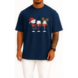 Bahriyeli Collection Oversize Yılbaşı Wine ve Şapka Göğüs Tasarımlı Unisex T-Shirt - Lacivert