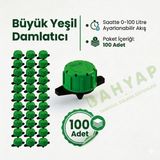 Bahyap Damla Sulama Debi Ayarlı Büyük Yeşil Damlatıcı (100 Adet)