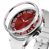 BAIHUIAM Samsung Galaxy Watch 6 Klasik Kılıf 43 mm, Paslanmaz Çelik Bling Çerçeve Halka Yapışkanlı Kapak Çizilmeye Karşı Koruyucu Aksesuar - Gümüş