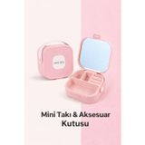 Bak Gel Al Premium Mini Takı Kutusu Aynalı – Seyahat Boy Bölmeli Mücevher Organizer - Pembe