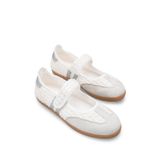Bak Store Beyaz Gümüş Örgü Kadın Spor Babet Tokalı Mery Jane Sneaker Retro