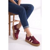 Bak Store Mürdüm Bordo Süet Kadın Spor Ayakkabı Retro Sneaker Dikişli Taban