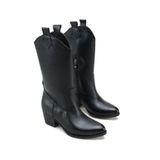 Bak Store Siyah Kovboy Kadın Çizme Düz Fermuarlı Western