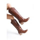 Bak Store Taba Kroko Fermuarlı Western Kovboy Kadın Uzun Dizaltı Çizme