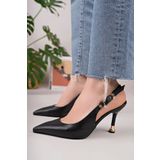 bakac store Kadın Siyah Deri Tokalı Sivri Şık Topuklu Stiletto Ayakkabı