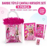 Bakgelal Barbie Tüylü Çantalı Kırtasiye Seti – Tüylü Çanta, Defter, Sticker, Geçmeli Kurşun Kalem ve Silgi