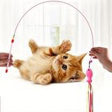 Bakgelal Doğal Tüylü Kedi Oltası – Zilli Interaktif Kedi Oyuncağı 90 Cm, Hareketli Uzun Esnek Tel, Kediler Için Oyuncak Oyun Oltası,