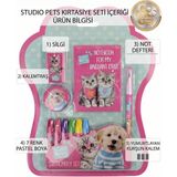 Bakgelal Studio Pets Lisanslı 5 Parça Kırtasiye Seti – Not Defteri, 7 Renk Pastel Boya, Yumurtlayan Kurşun Kalem, Silgi ve Kalemtıraşlı Okul Seti