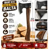 Baki Koç Özel El Yapımı Vernikli Saplı Balta Dövme Çelik Nacak Özel Yapım 1120 Gram Ağırlıkta Keskin Kamp Baltası