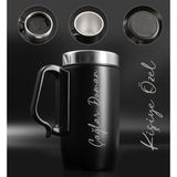 Bakım Marketi Kişiye Özel Çift Katmanlı 280ML Mat Siyah Kulplu Paslanmaz Çelik Termos Bardak Mug Kupa Çay Kahve – Siyah