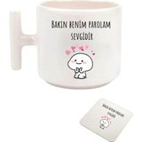 Bakın Benim Parolam Sevgidir Baskılı T Kulp Kupa (Bardak Altı Hediyeli) - 001-Renkli