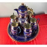 Bakır Ayran ve Içecek Seti 6 Kişilik Moskova Bardak Yuvarlak Tepsi