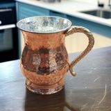 Bakır Center Bakır Bardak & Bakır Kupa Dövme Bakır Ayran Bardağı Kulplu 1 Adet Kaliteli Kalın Bakır Maşrafa