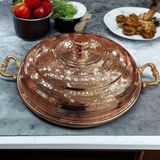 Bakır Center Bakır Kavurma/kebap Sacı Kapaklı Bakır Sac Tava Sunum Tavası Saç Kavurma Sunum Tabak Menemen - 33 CM