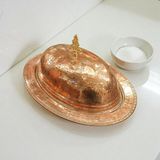 Bakır Center Bakır Sunum Tabağı Çekiç Dövme Sunumluk Kapaklı Servis Kayık Tabak Kalın Bakır - 24 CM