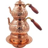 Bakır Çiçekli Osmanlı Isıtıcı Ocaklı Büyük Çaydanlık
