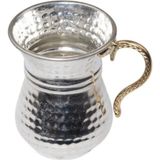 Bakır El Dövmesi Kulplu Ayran Su Meşrubat Bardağı 9.5 cm Gümüş Renk - 1 Adet